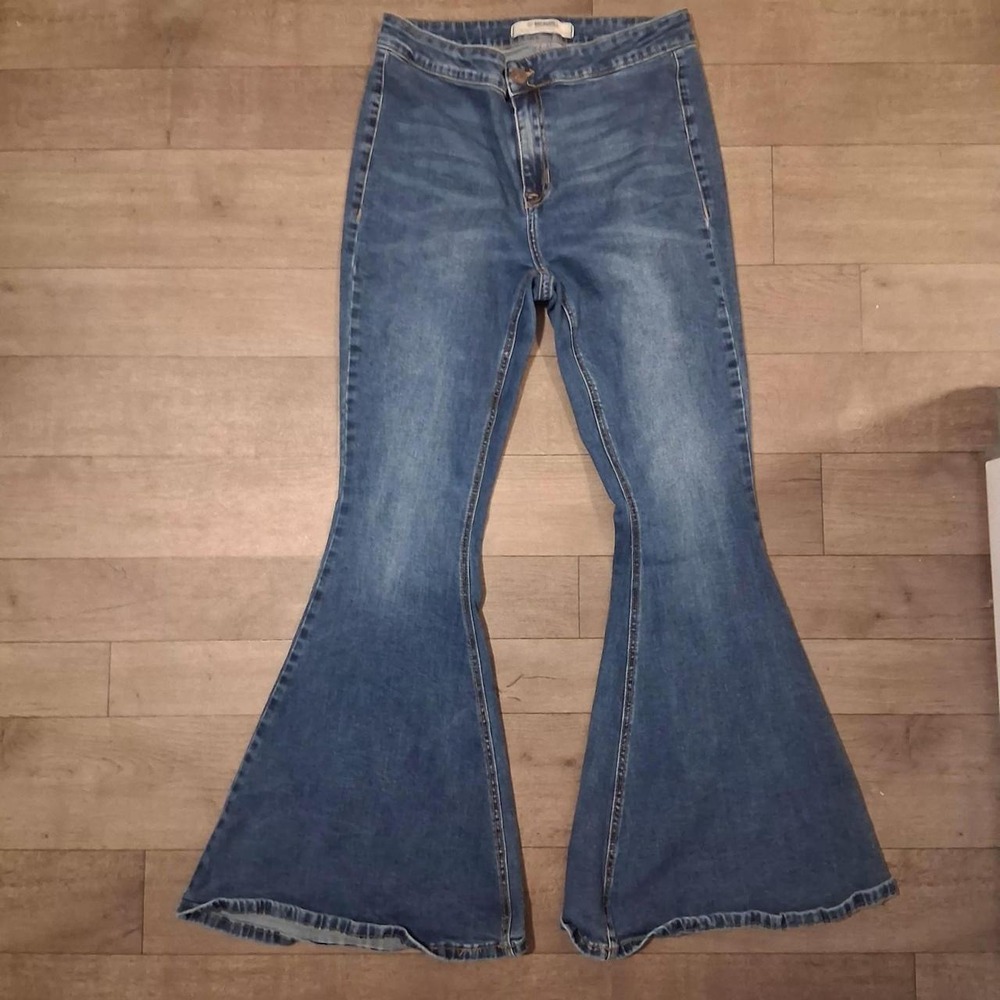 Womens extreme flare jeans blue denim with a boho vibe Hippie festival wear